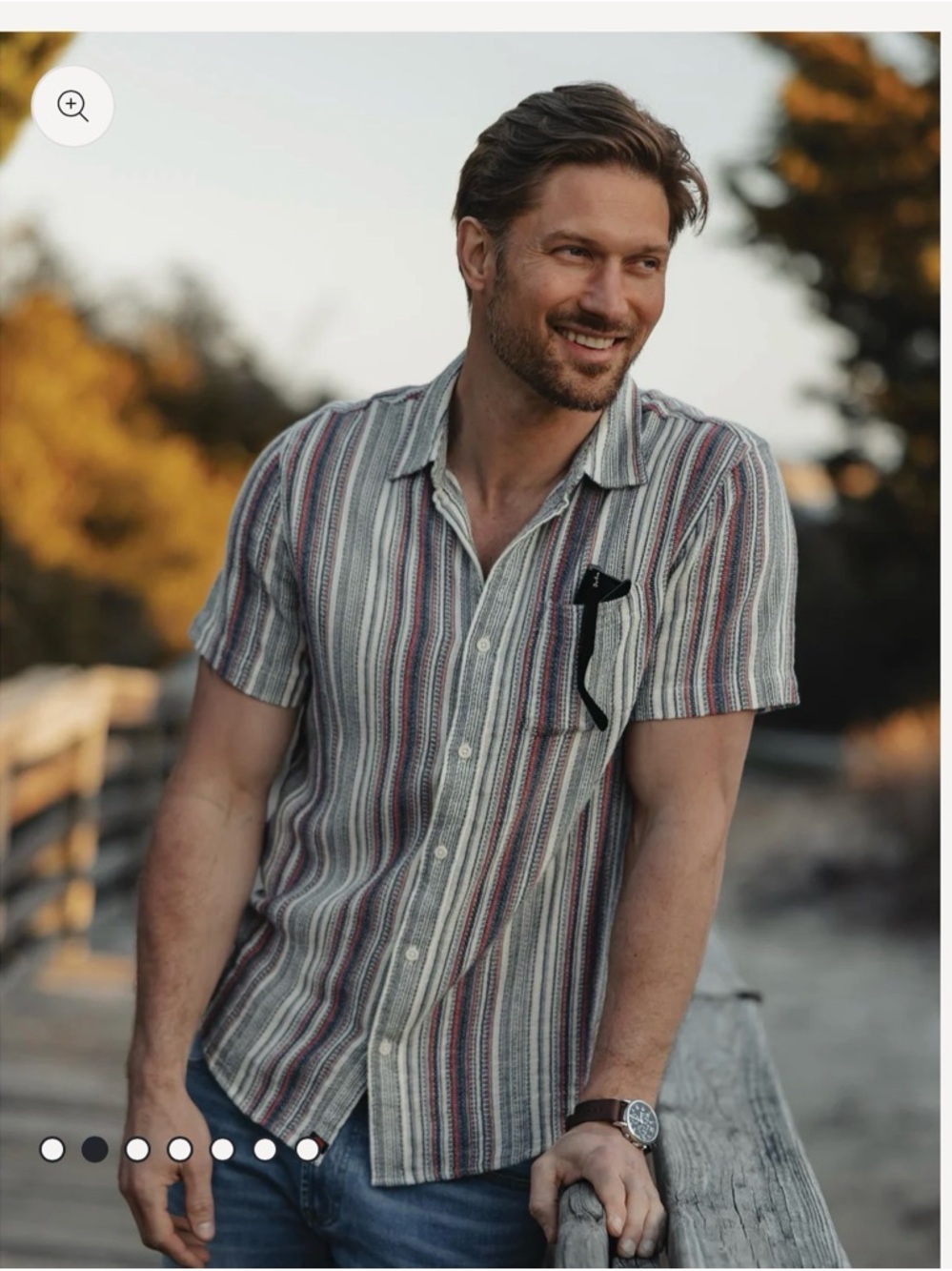 The Normal Brand Short-Sleeve Striped Button-Up Shirt - White, Black & Red